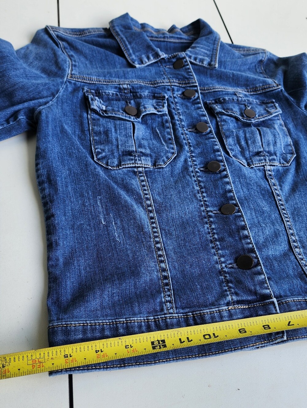 Kut From The Kloth Blue Stretch Fitted Crop Denim Jacket Faithfully Sz M - Picture 13 of 15
